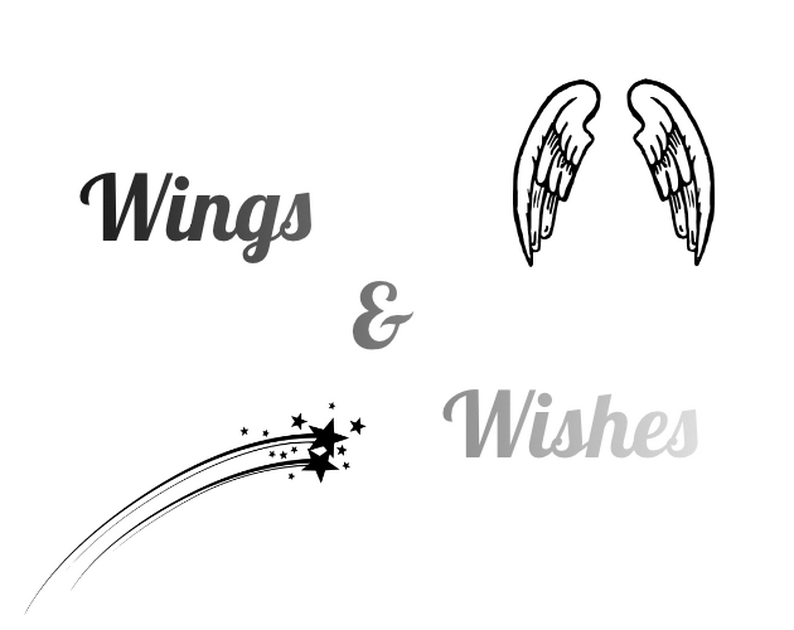Wings and Wishes Logo featuring a pair of wings and a shooting star.