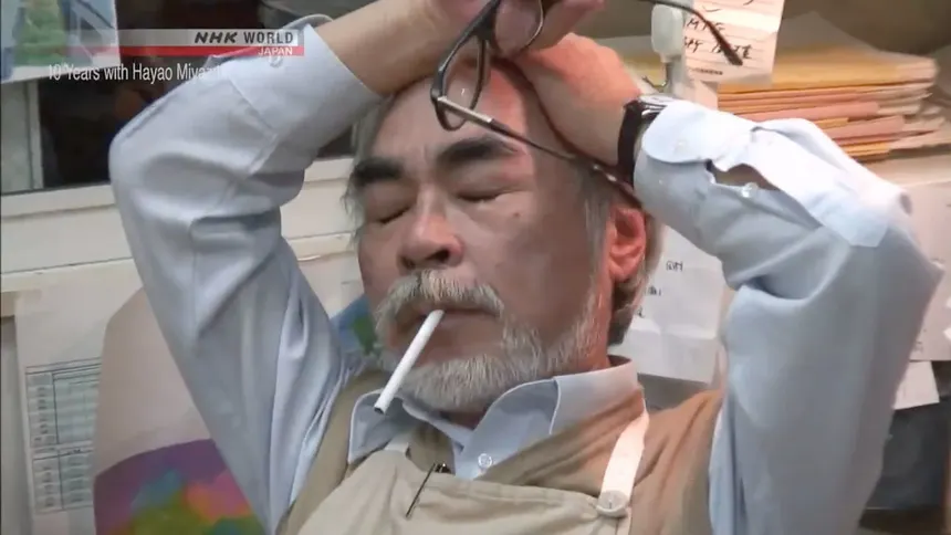 Hayao Miyazaki smoking because what is even happening anymore